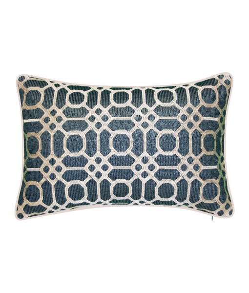 Raffia Geometric Embroidery Lumbar Decorative Pillow  13 x 21